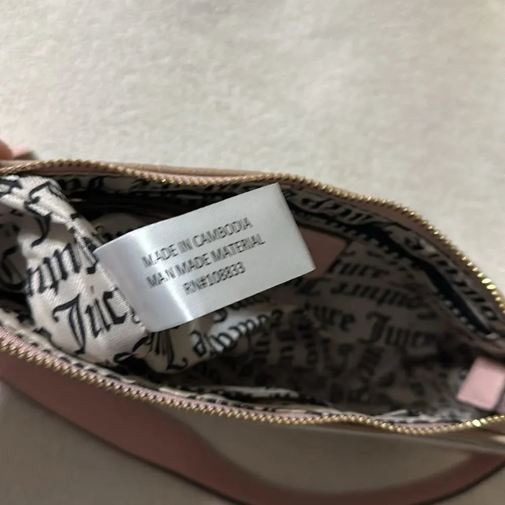 JC Tan Blush Pink White Tooled Logo Faux Leather Hobo Bag Purse